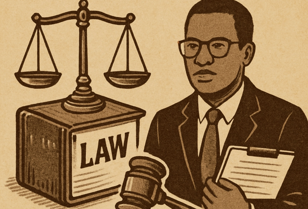 Illustration of legal advice in Nigeria showing a lawyer, law book, gavel, and scales of justice—represents Startup Legal Services in Nigeria and legal support for businesses and founders.